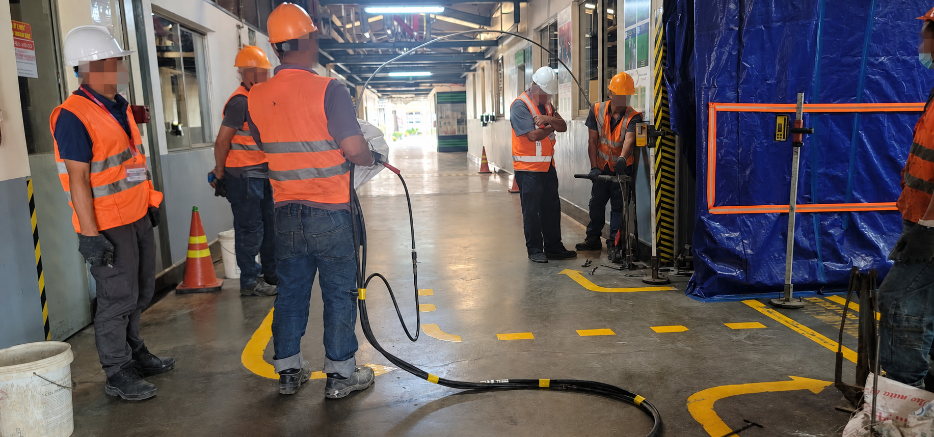 Deep Injection work monitored with a laser level and receiver